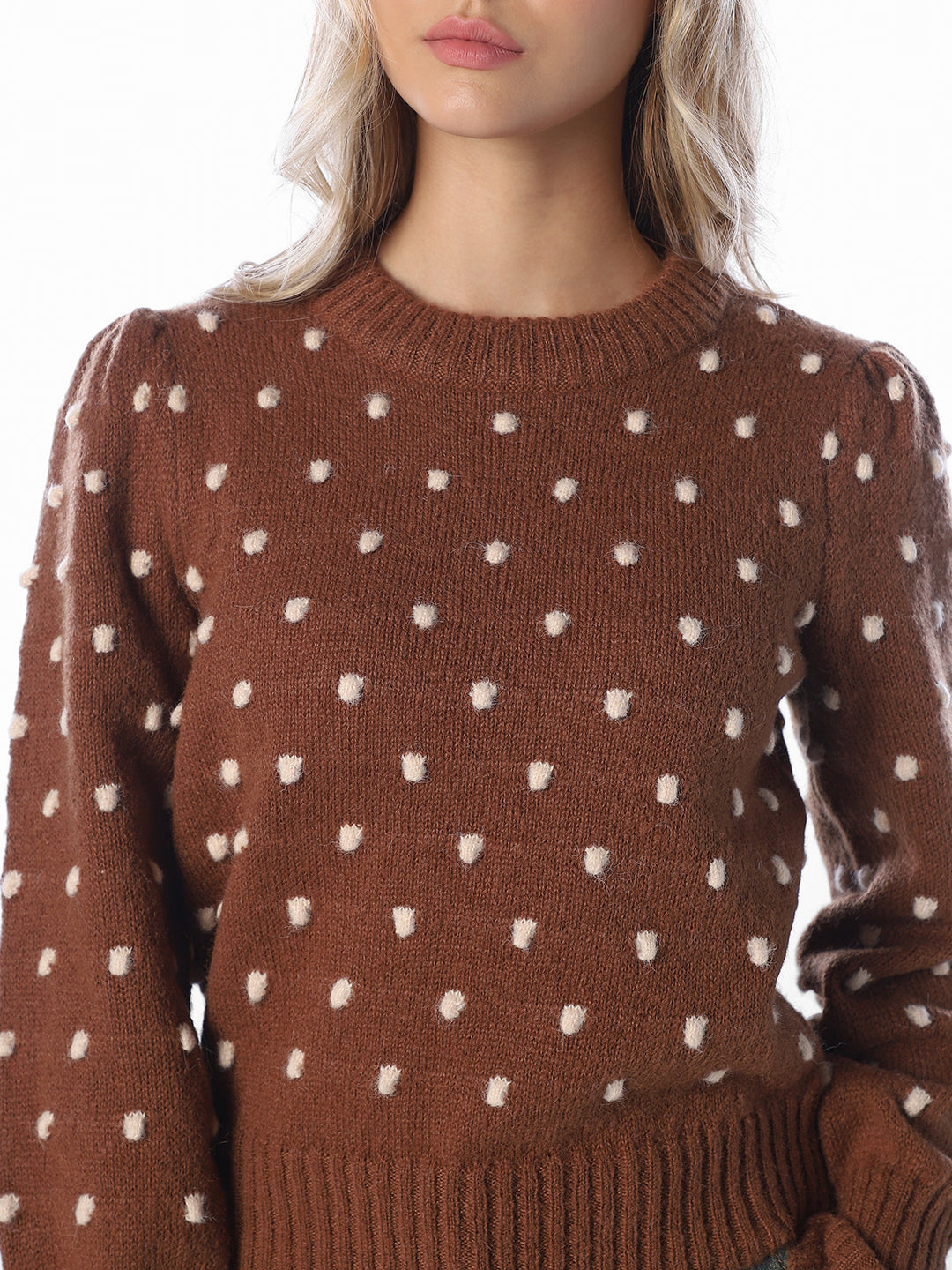Brown Puff Sleeves Pullover