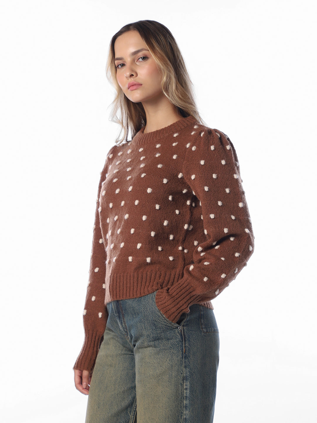 Brown Puff Sleeves Pullover