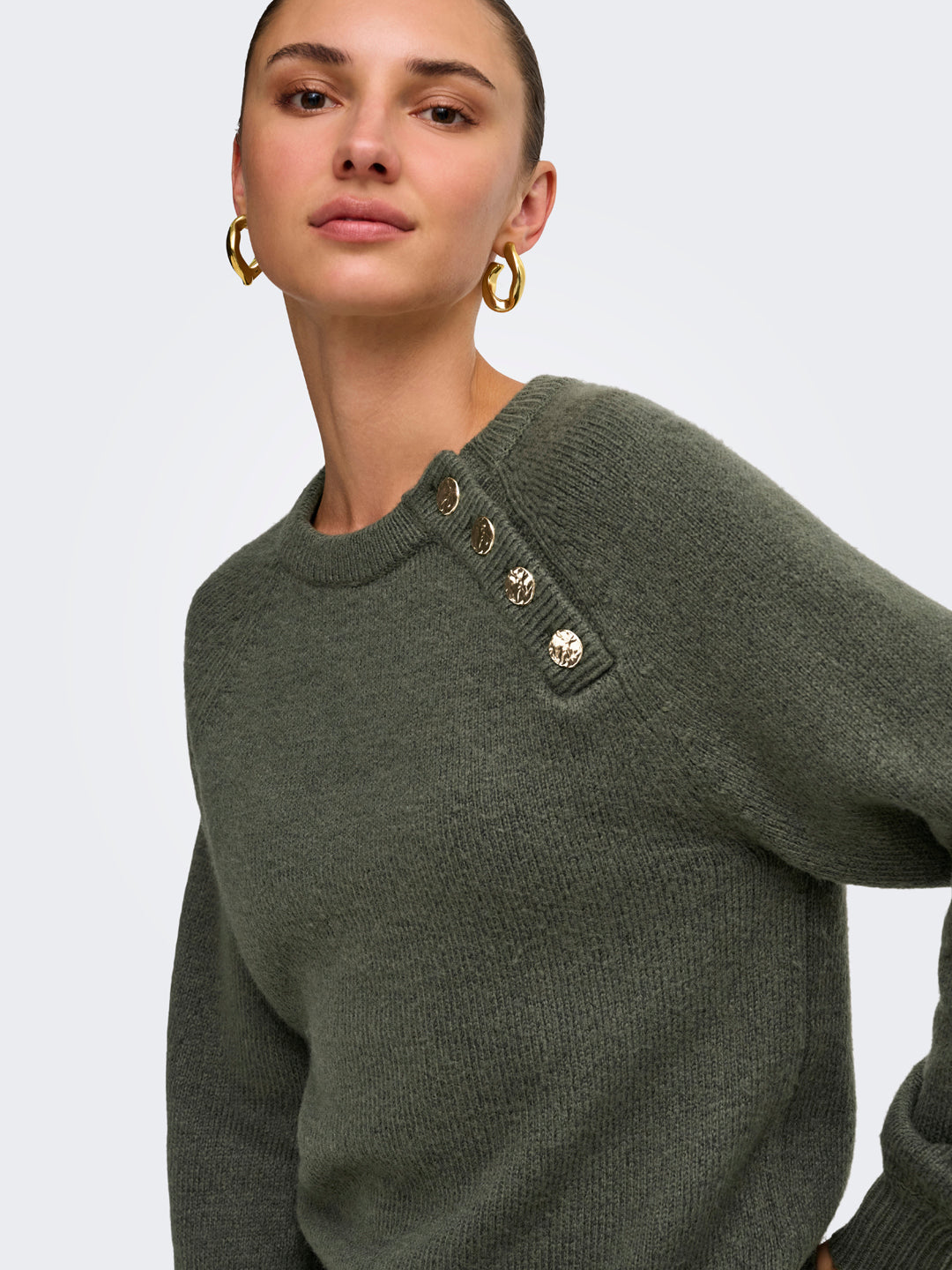 Buttoned O-Neck Pullover