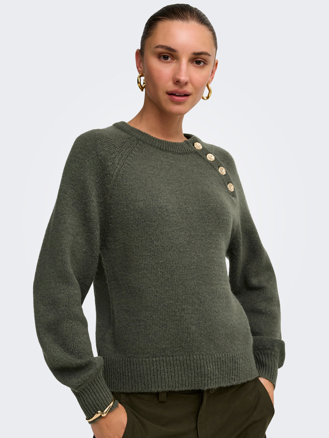 Buttoned O-Neck Pullover