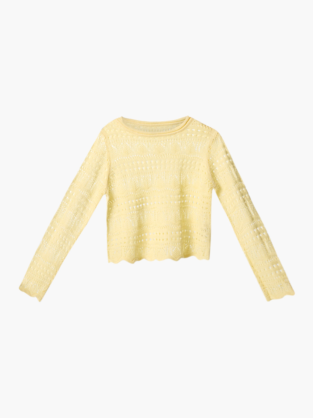 Yellow Pointelle Boatneck Pullover