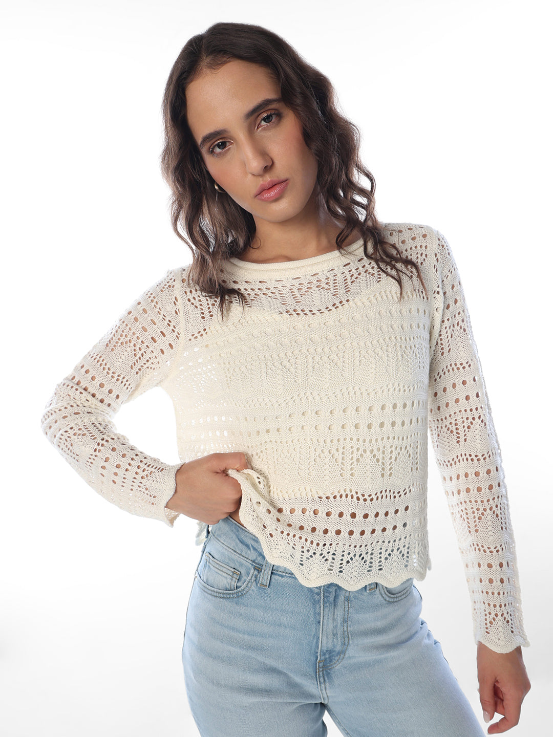 Off-White Pointelle Boatneck Pullover