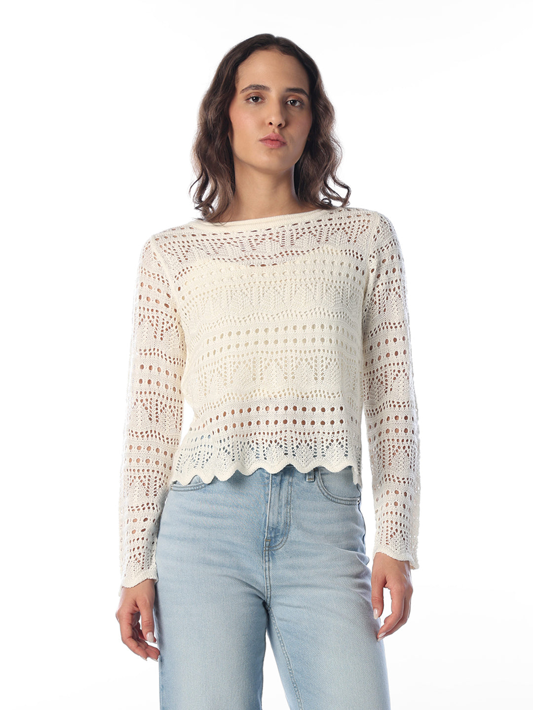 Off-White Pointelle Boatneck Pullover
