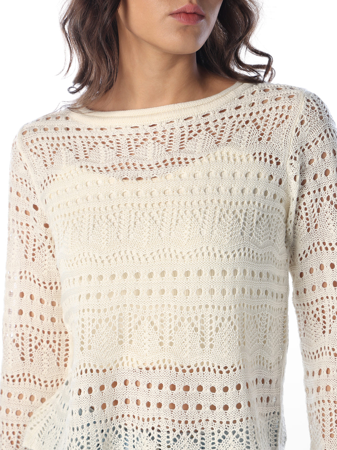 Off-White Pointelle Boatneck Pullover