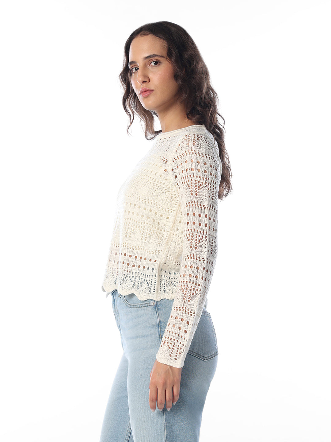 Off-White Pointelle Boatneck Pullover