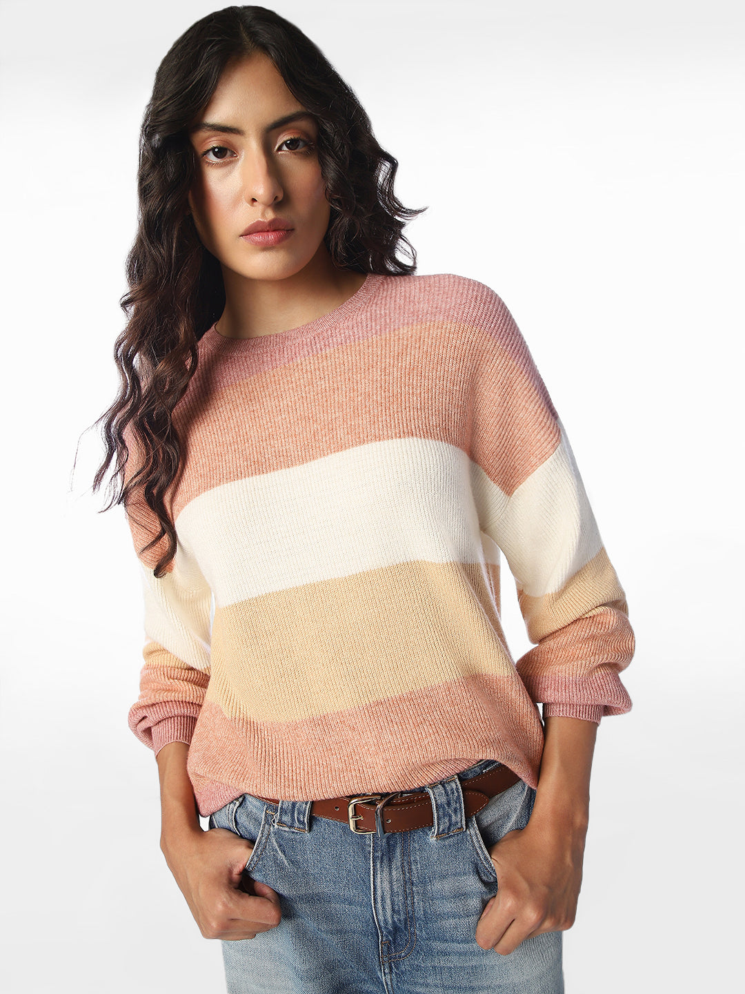 Pink Striped Relaxed Fit Pullover
