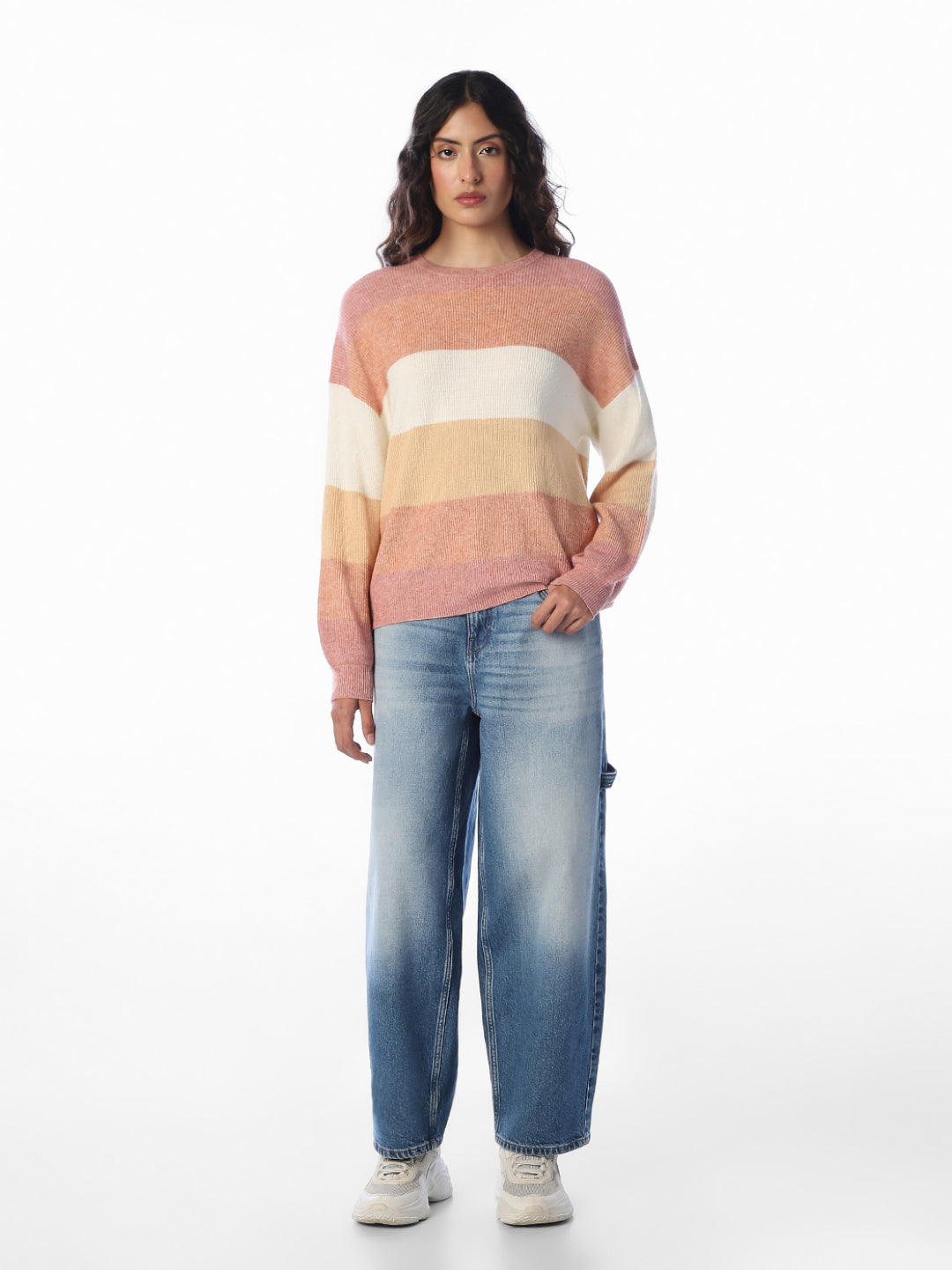 Pink Striped Relaxed Fit Pullover