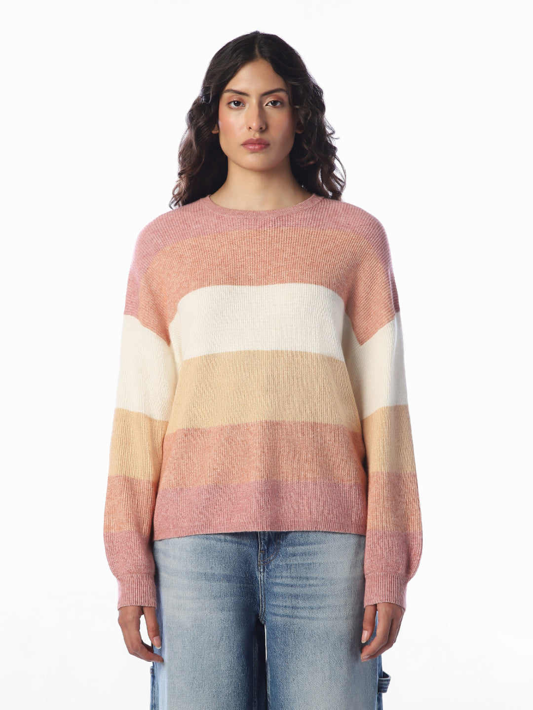 Pink Striped Relaxed Fit Pullover