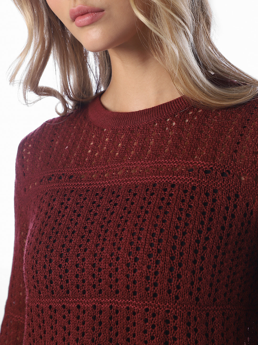 Pointelle Knit Pullover - Red