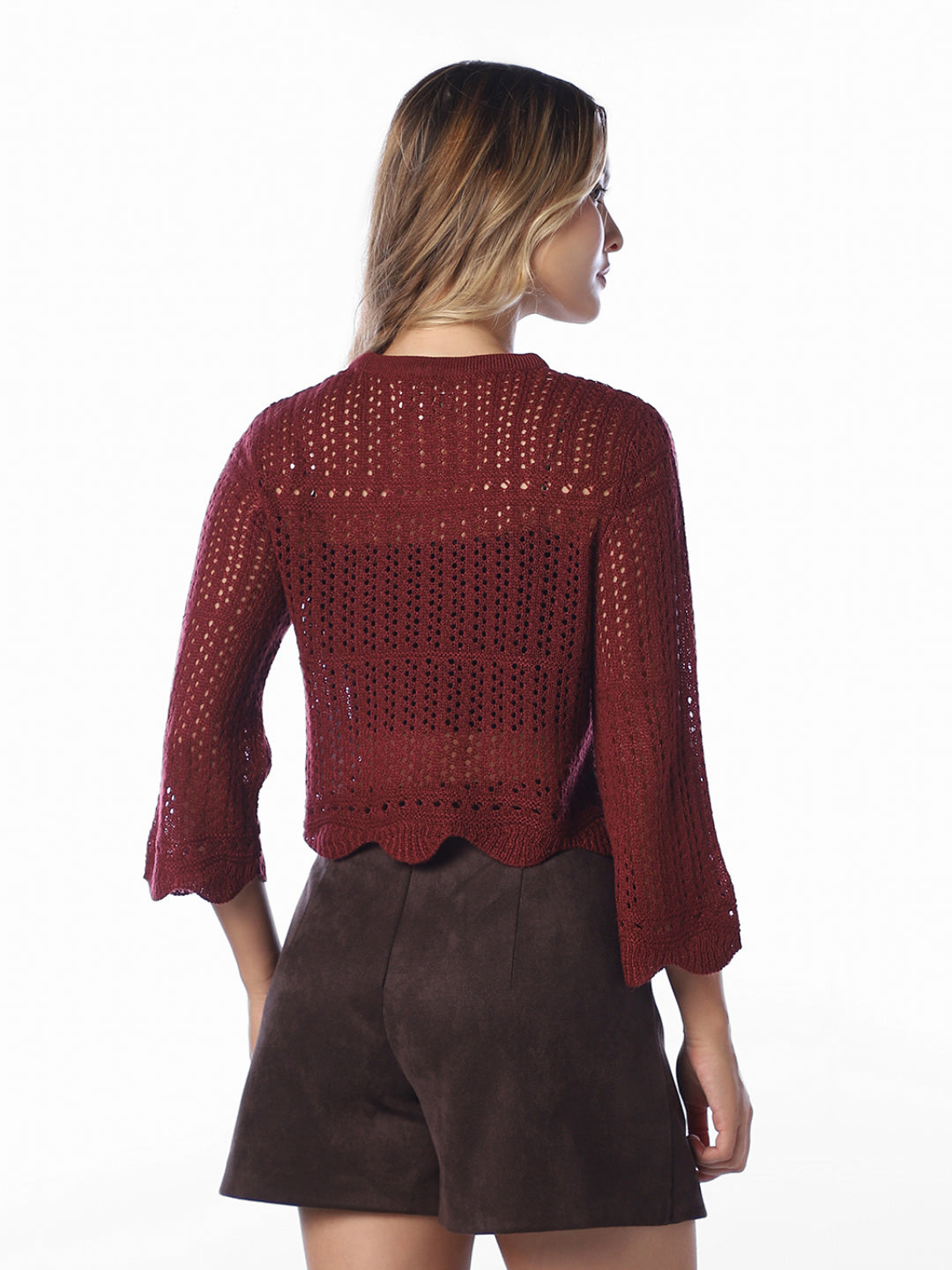 Pointelle Knit Pullover - Red