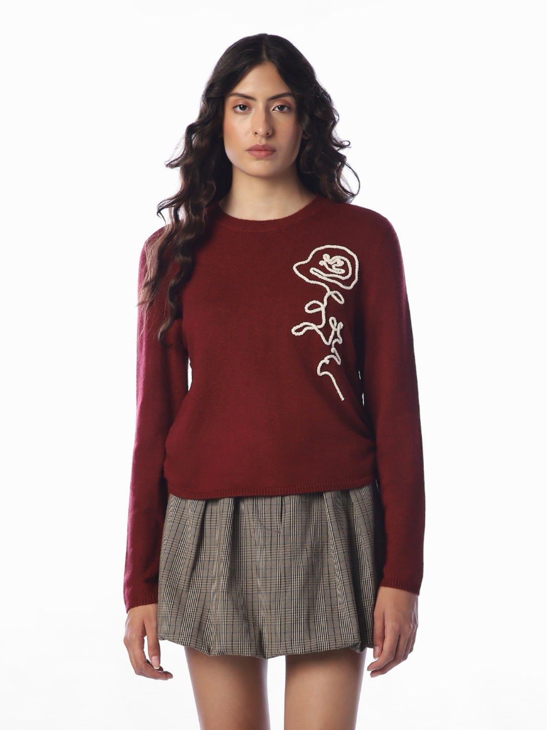 Maroon Printed O-Neck Pullover