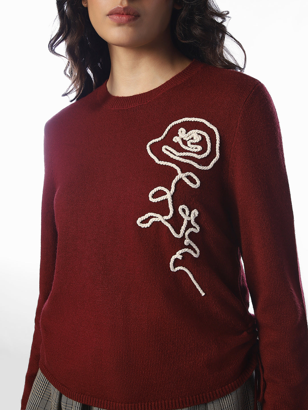 Maroon Printed O-Neck Pullover