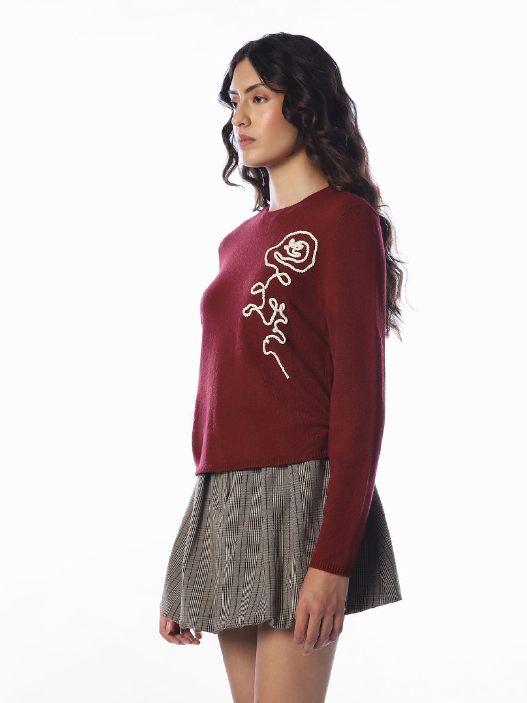 Maroon Printed O-Neck Pullover