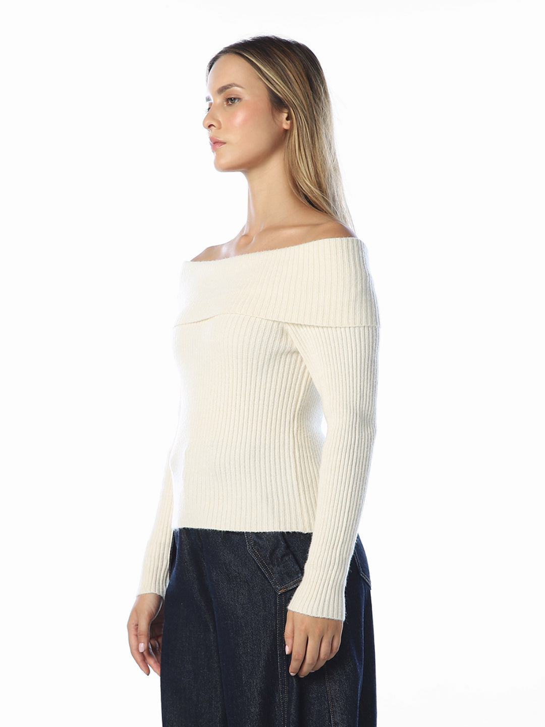 Off-Shoulder Ribbed Knit Pullover