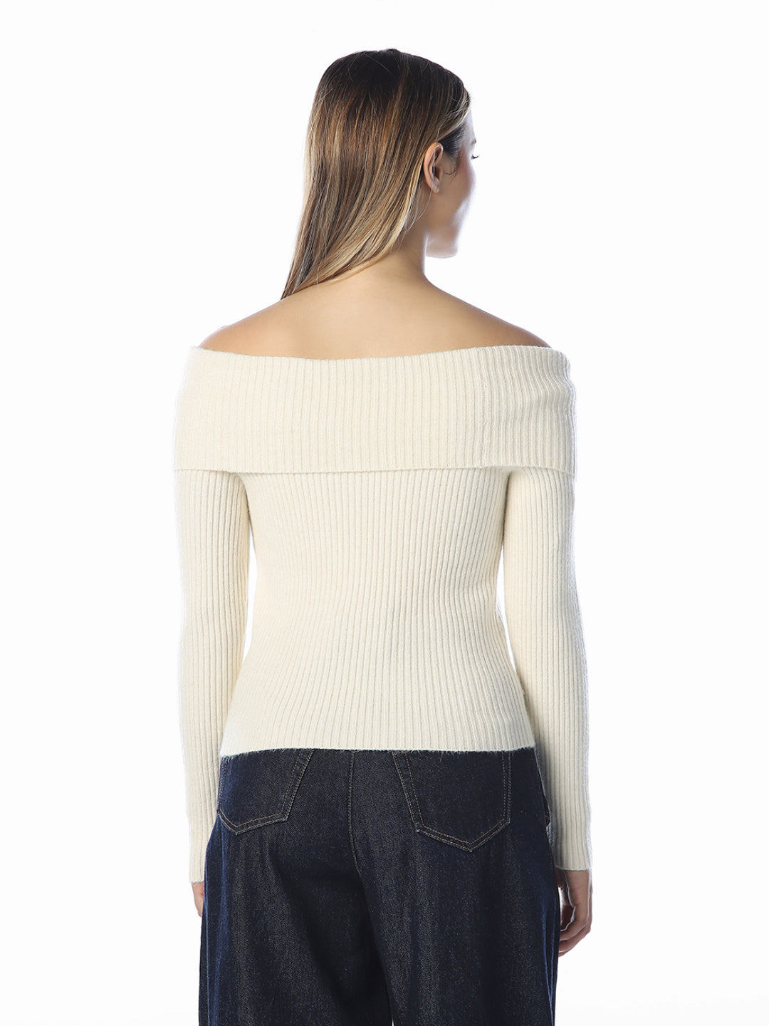 Off-Shoulder Ribbed Knit Pullover