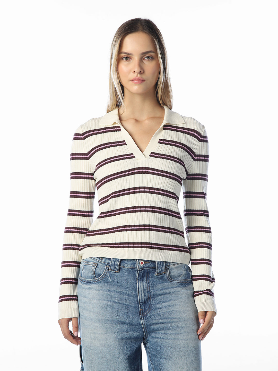 Striped Ribbed Knit Pullover