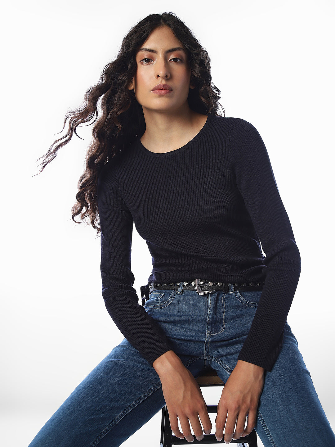 Navy Blue Ruching Detail Pullover