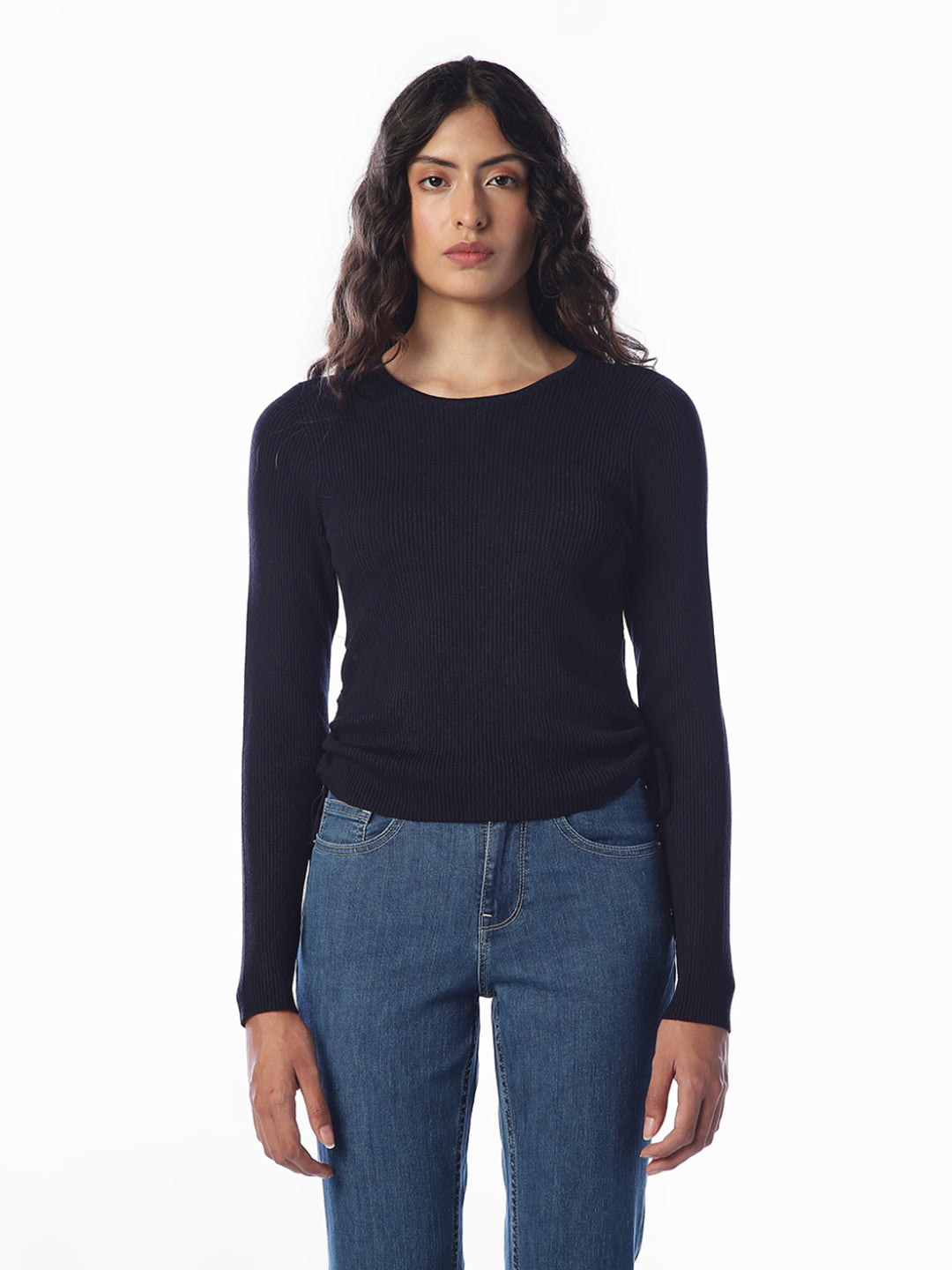 Navy Blue Ruching Detail Pullover