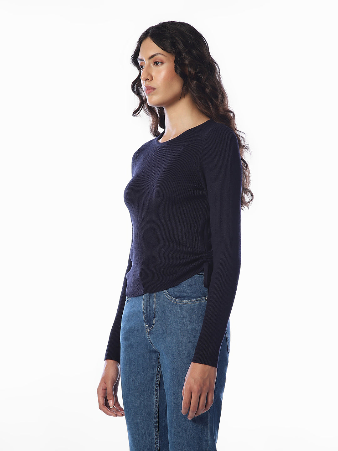 Navy Blue Ruching Detail Pullover