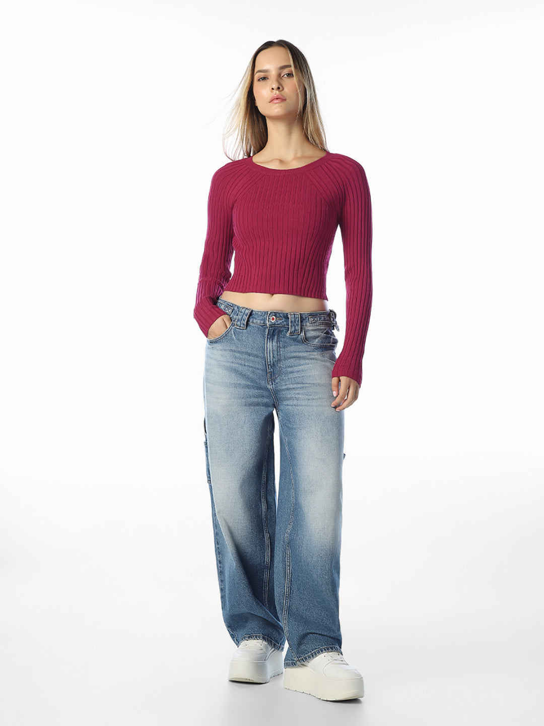 Maroon Cropped O-Neck Pullover