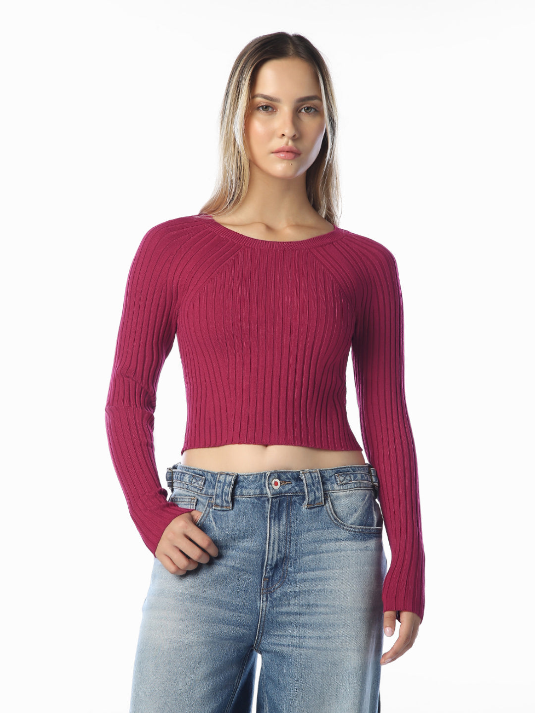 Maroon Cropped O-Neck Pullover