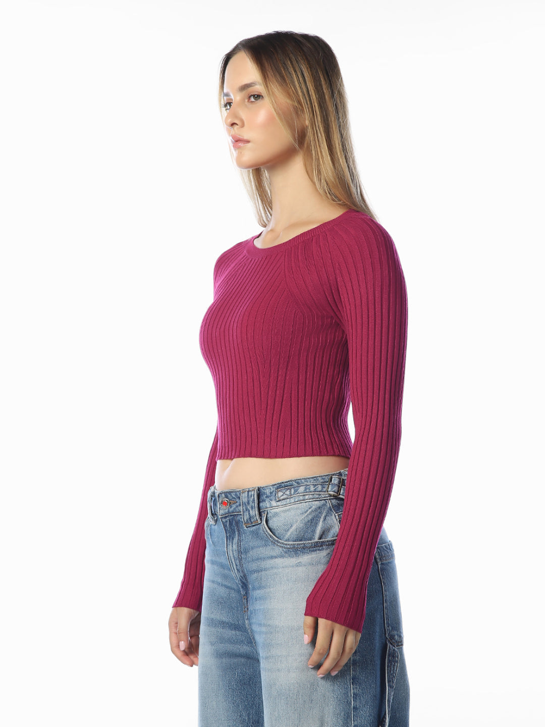 Maroon Cropped O-Neck Pullover