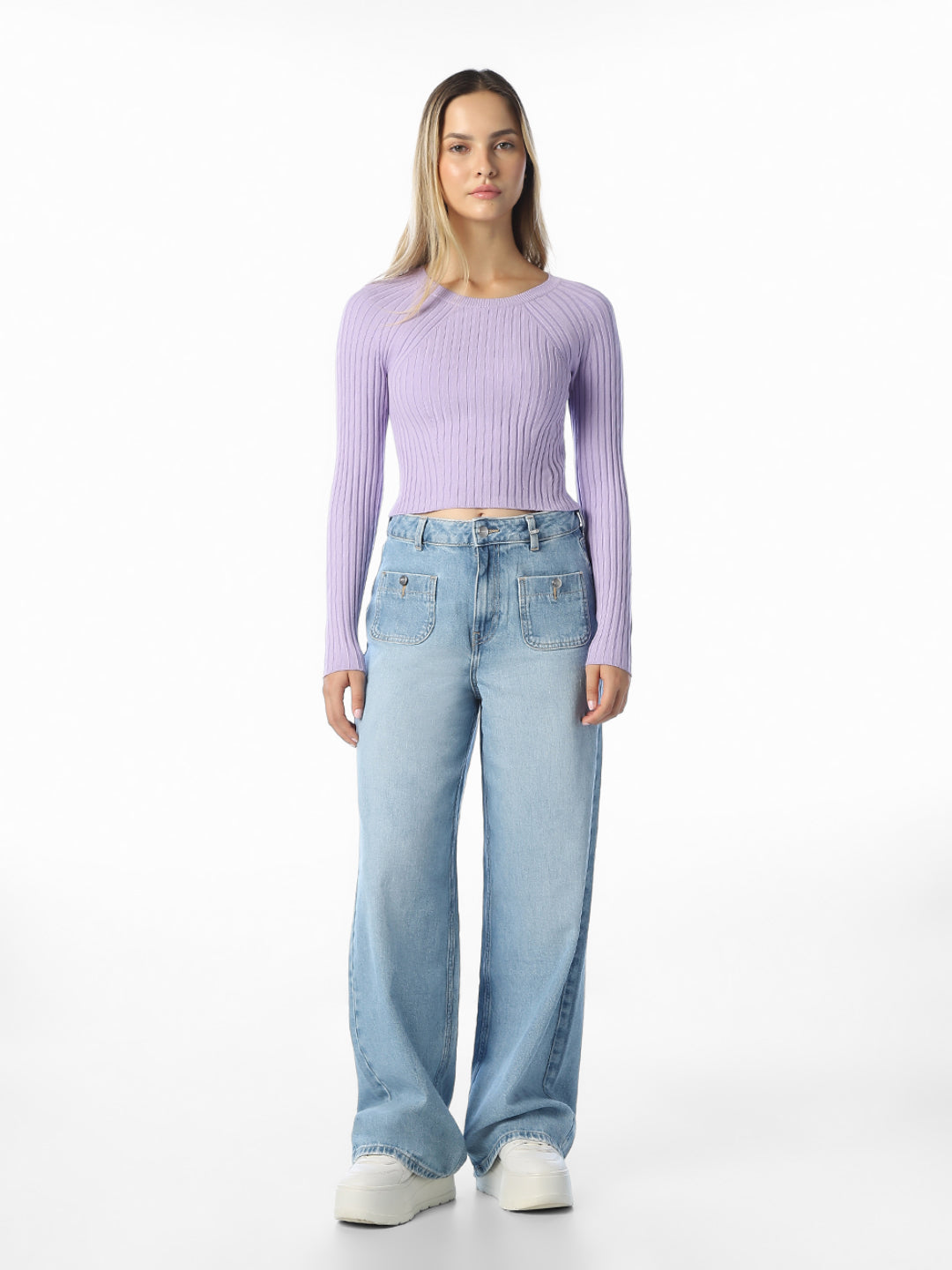 Purple Cropped O-Neck Pullover