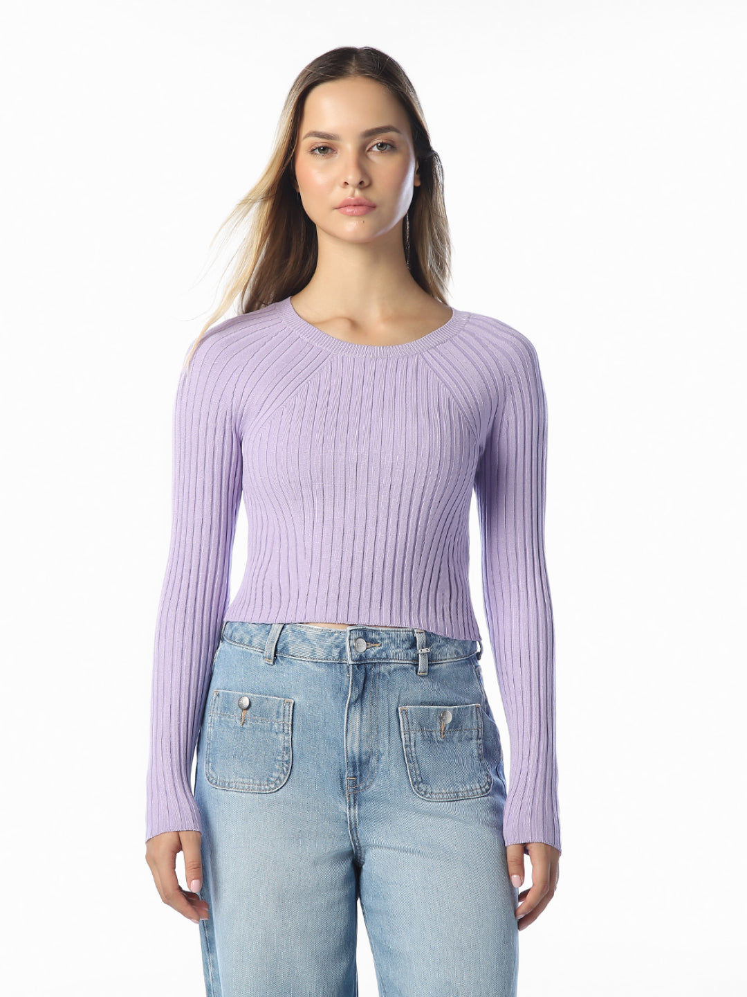 Purple Cropped O-Neck Pullover