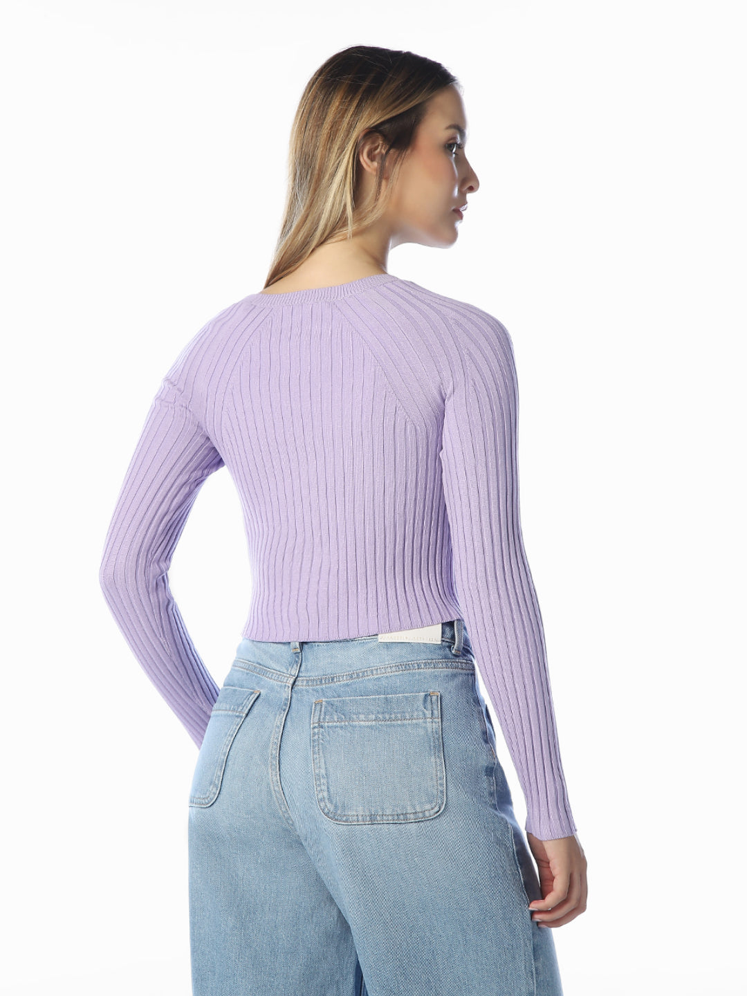 Purple Cropped O-Neck Pullover