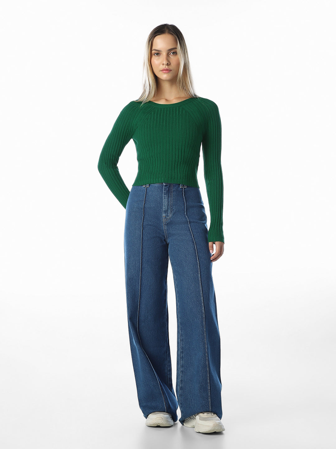 Green Cropped O-Neck Pullover