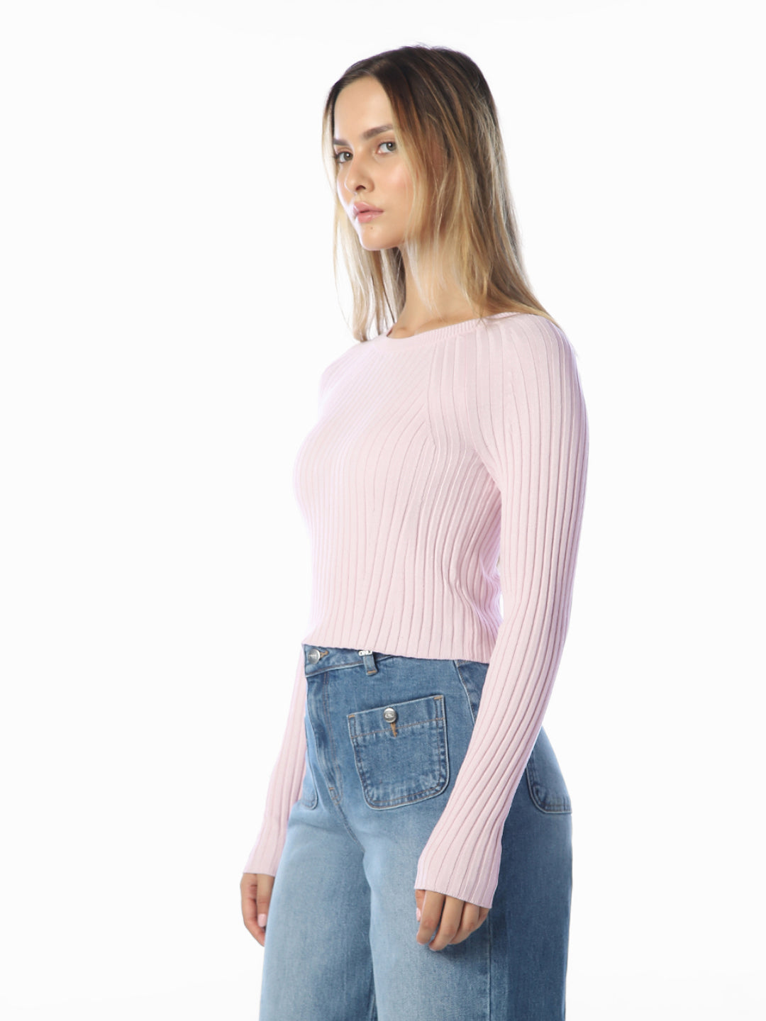 Light Pink Cropped O-Neck Pullover