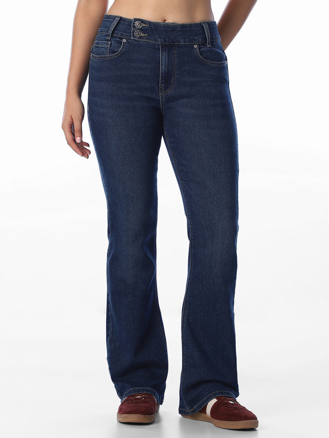 Dark Blue High Rise Flared Jeans
