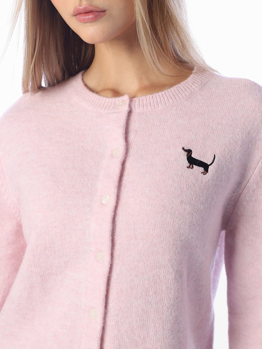 Pink O-Neck Cardigan