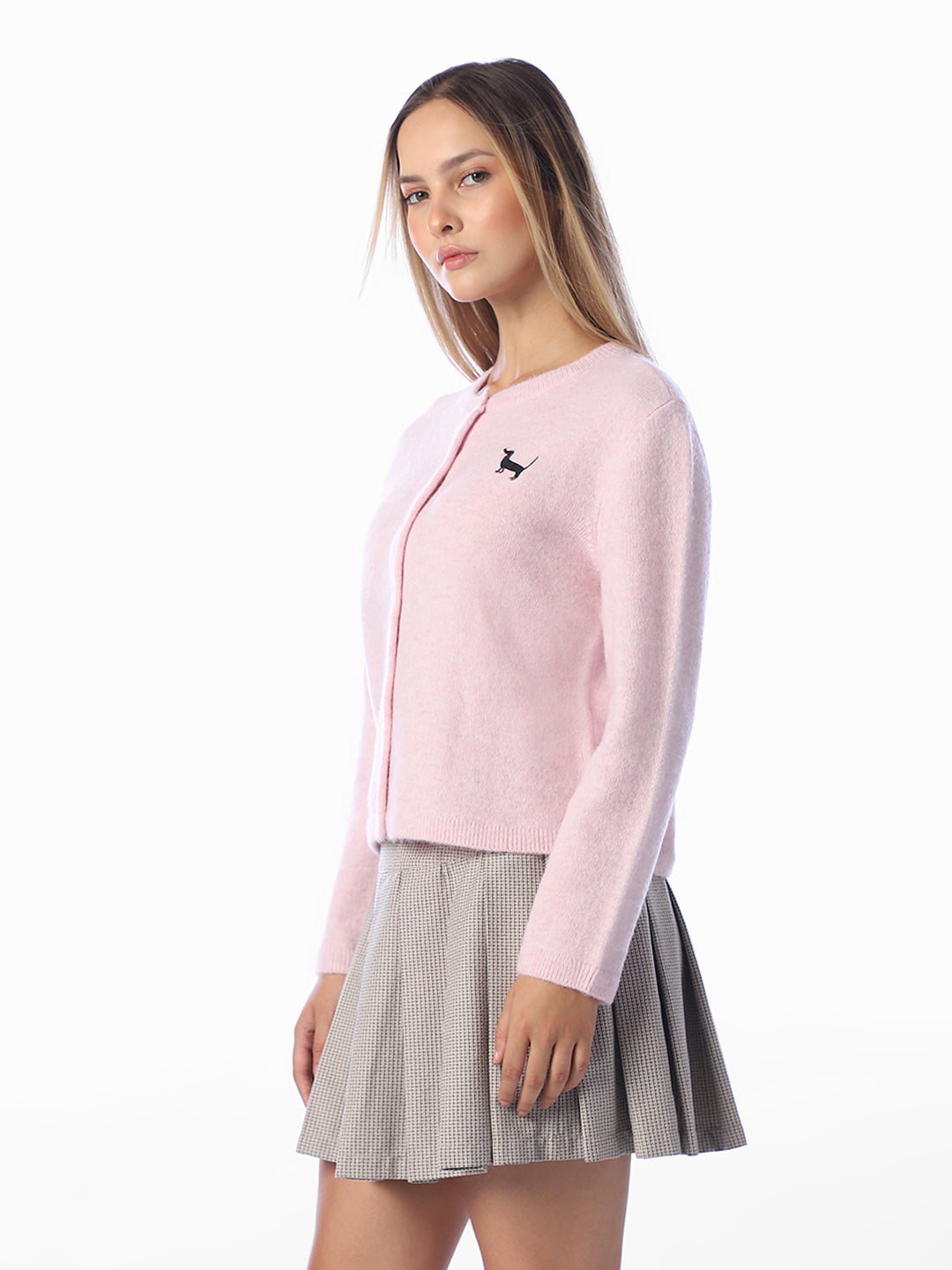Pink O-Neck Cardigan