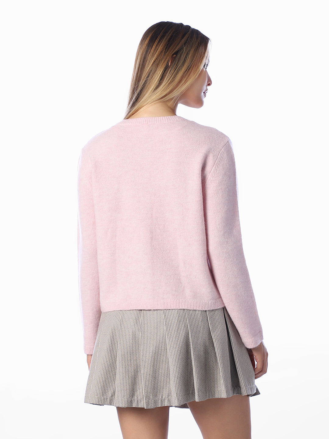 Pink O-Neck Cardigan