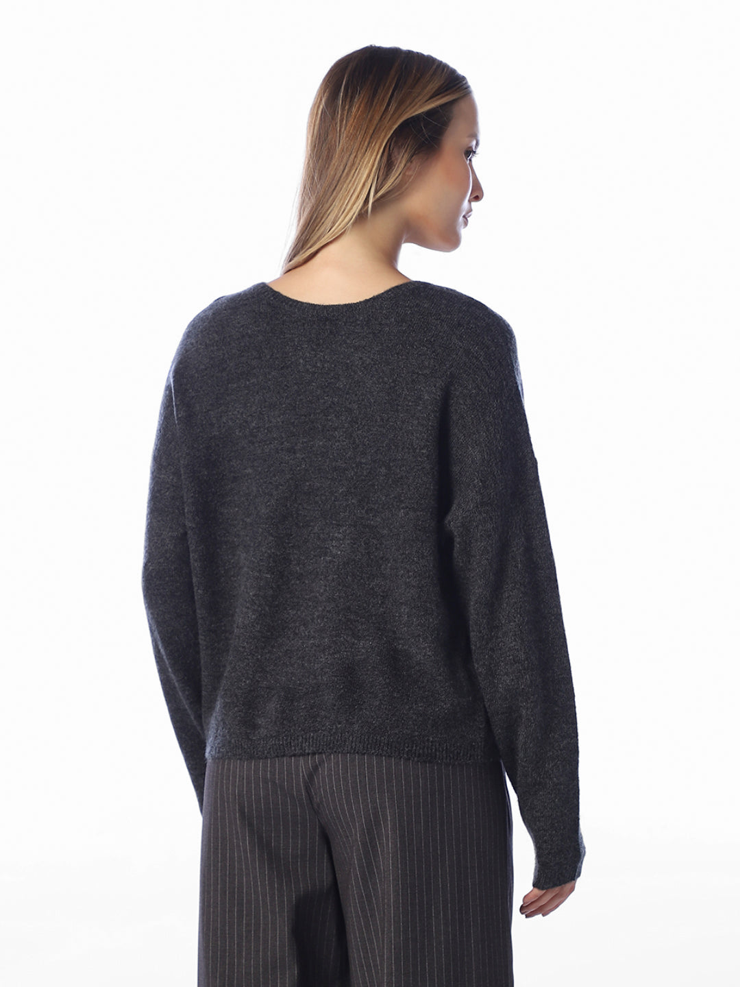 Dark Grey Lace Trim Pullover