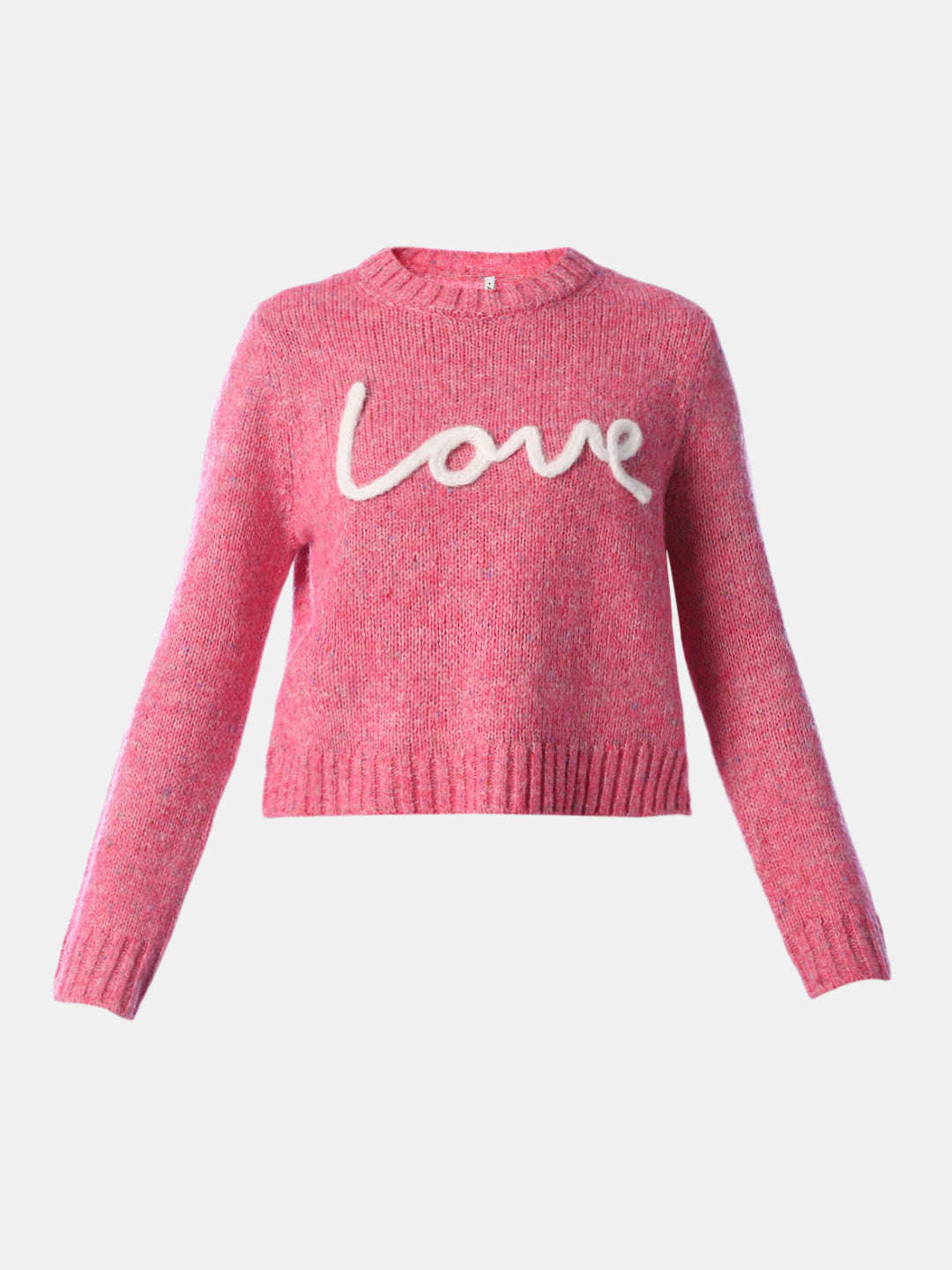 Text Detail O-Neck Pullover - Pink