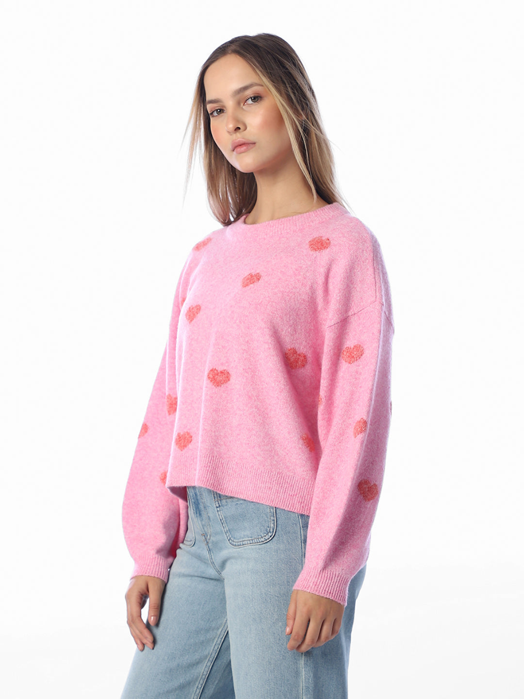 Heart Print O-Neck Pullover