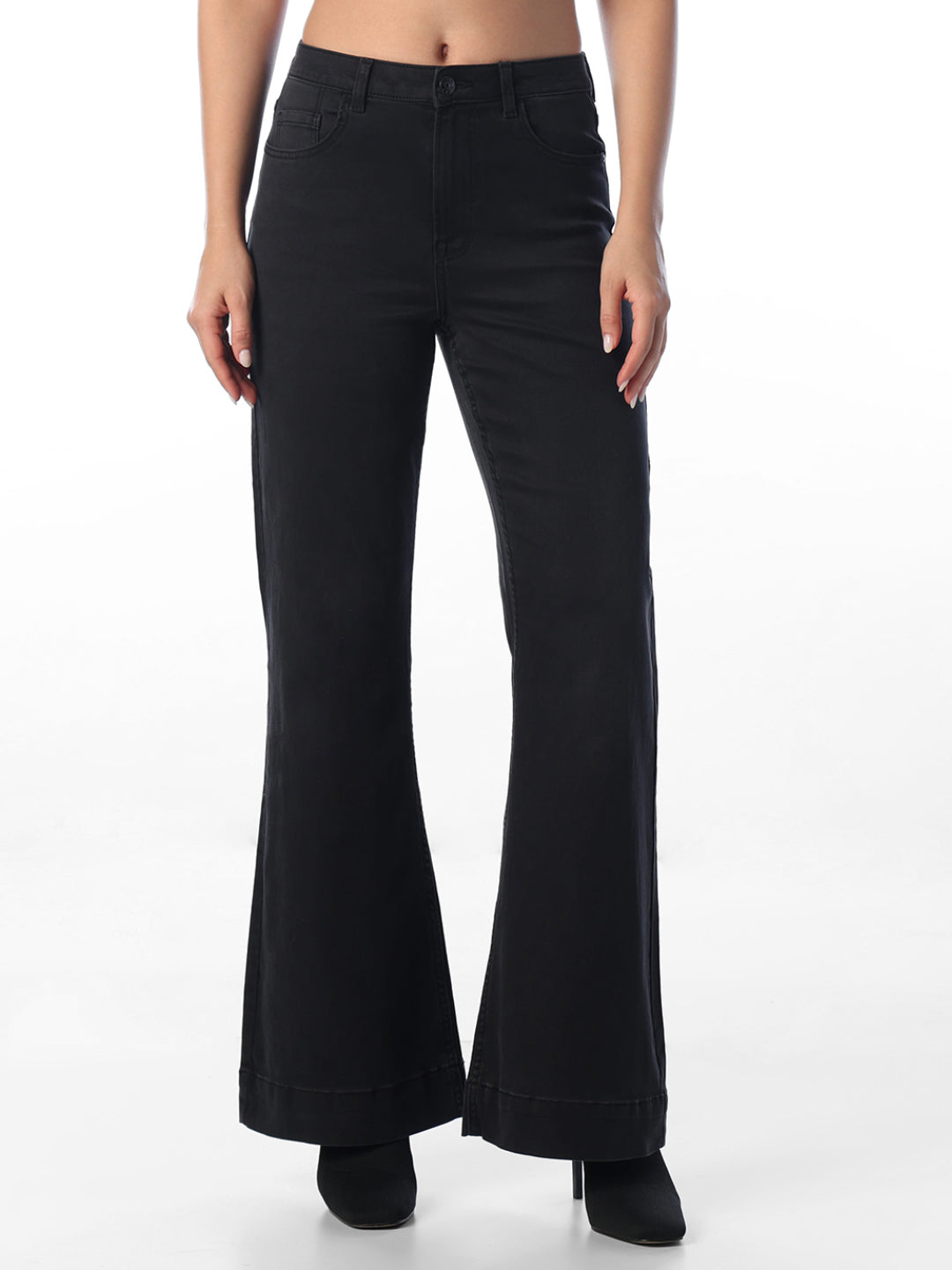 Black High Rise Flared Jeans