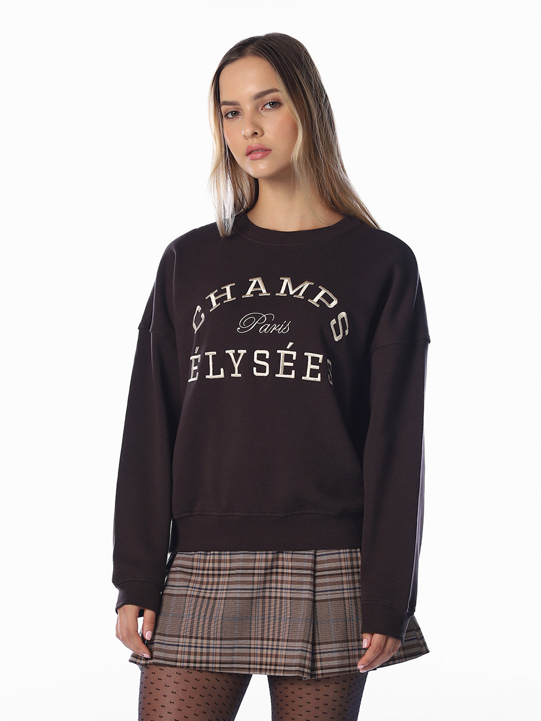 Dark Brown Embroidered Sweatshirt