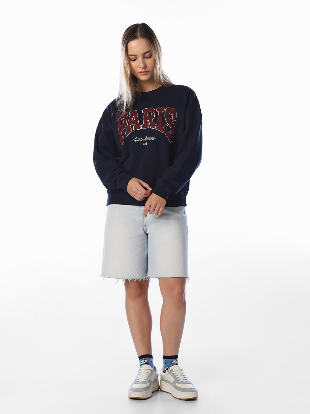 Dark Blue Embroidered Sweatshirt