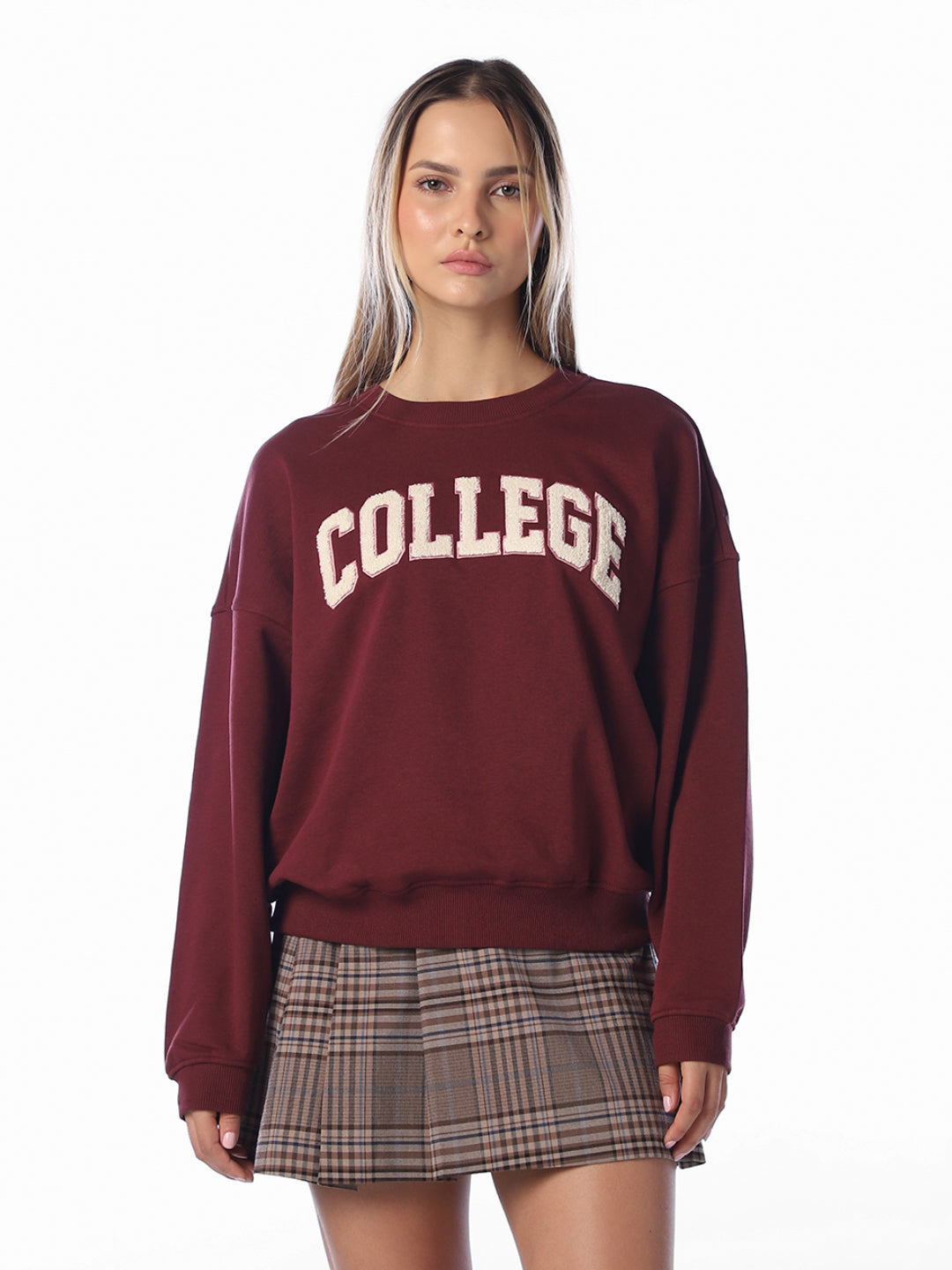Dark Red Embroidered Sweatshirt