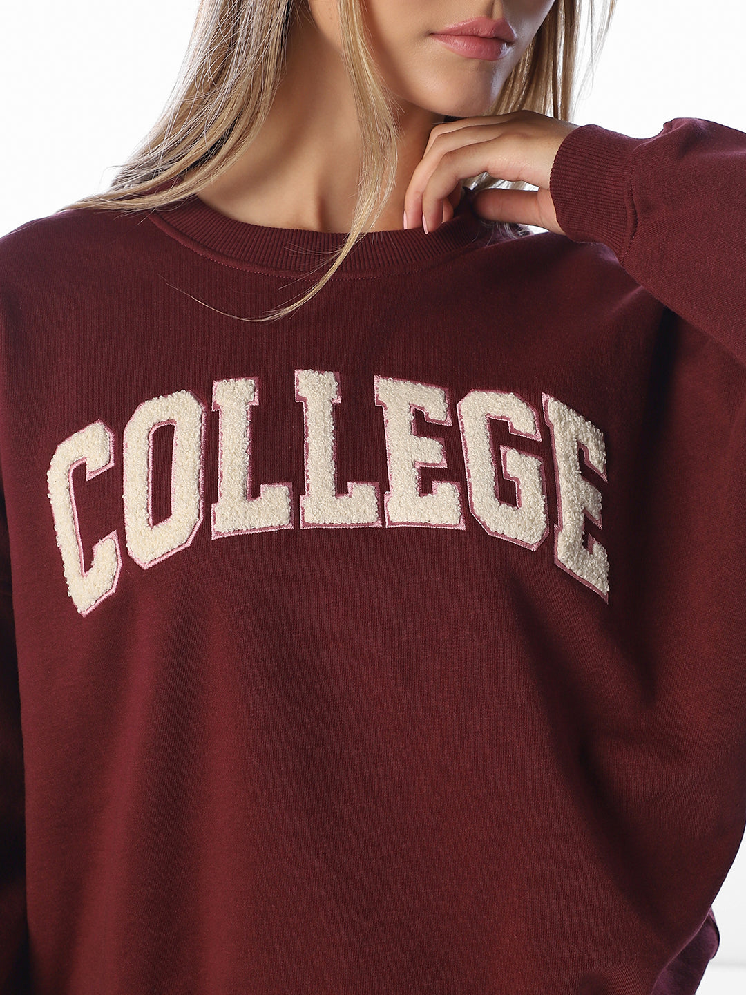 Dark Red Embroidered Sweatshirt