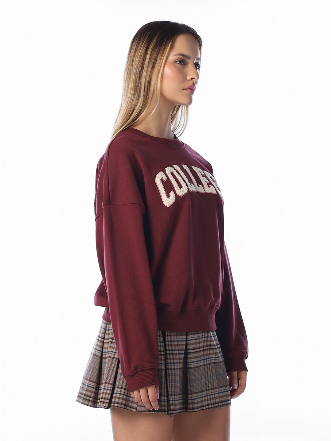 Dark Red Embroidered Sweatshirt