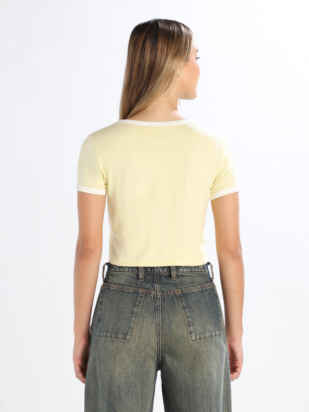 Yellow Printed Cotton T-shirt