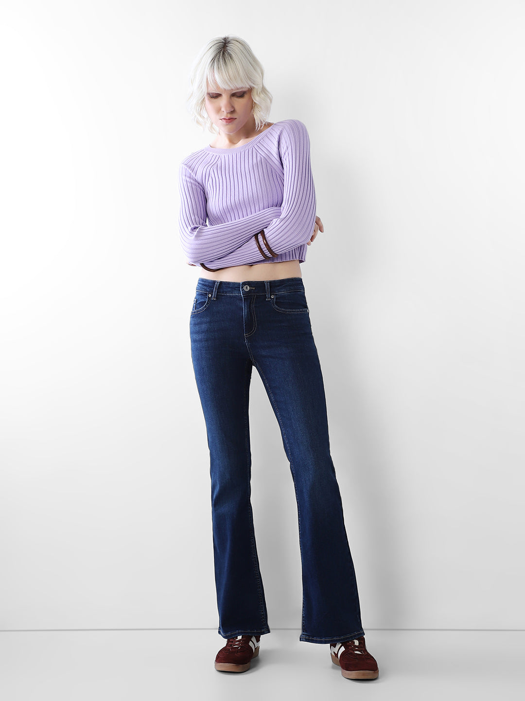 Dark Blue Mid Rise Flared Jeans