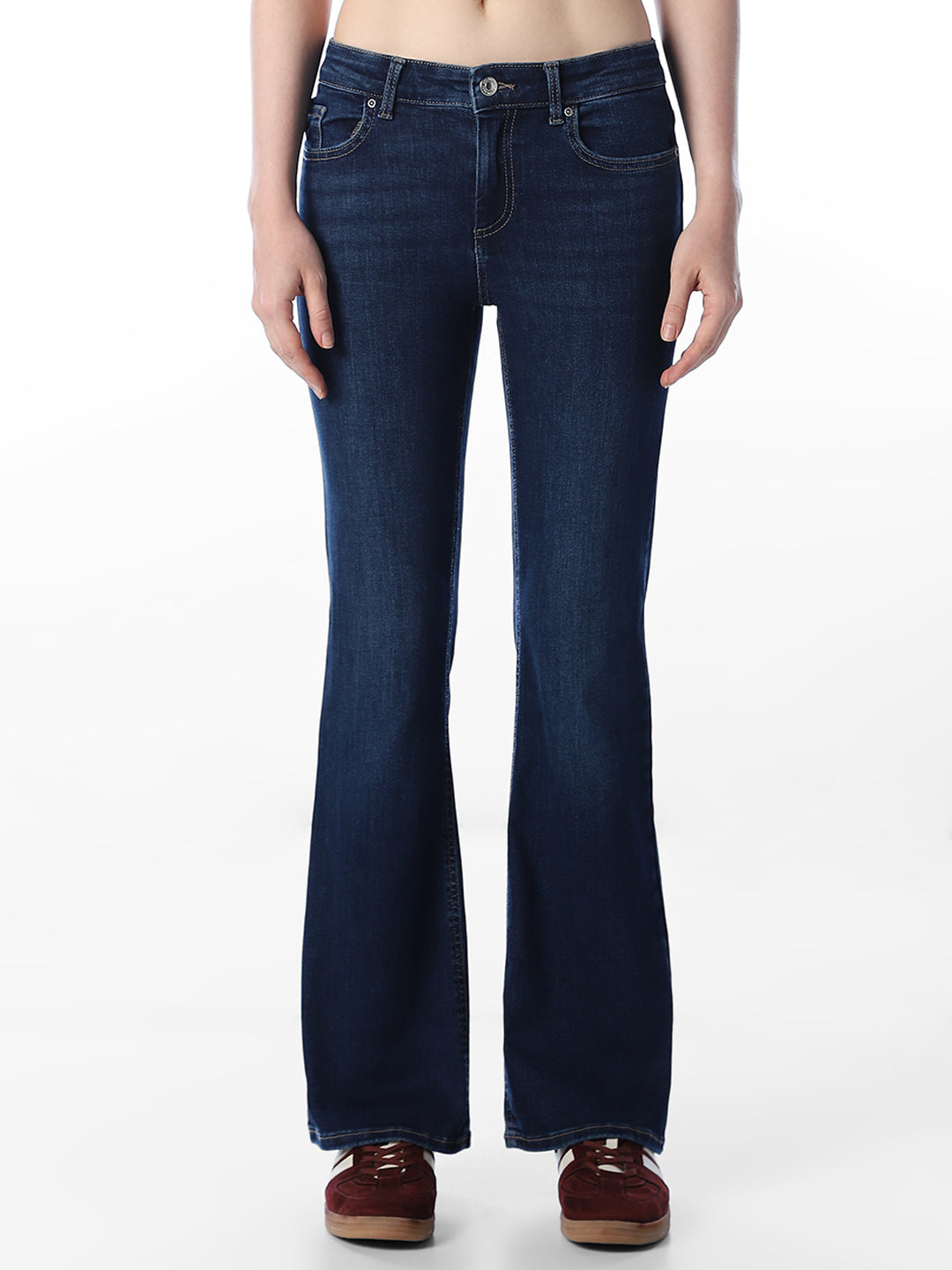 Dark Blue Mid Rise Flared Jeans