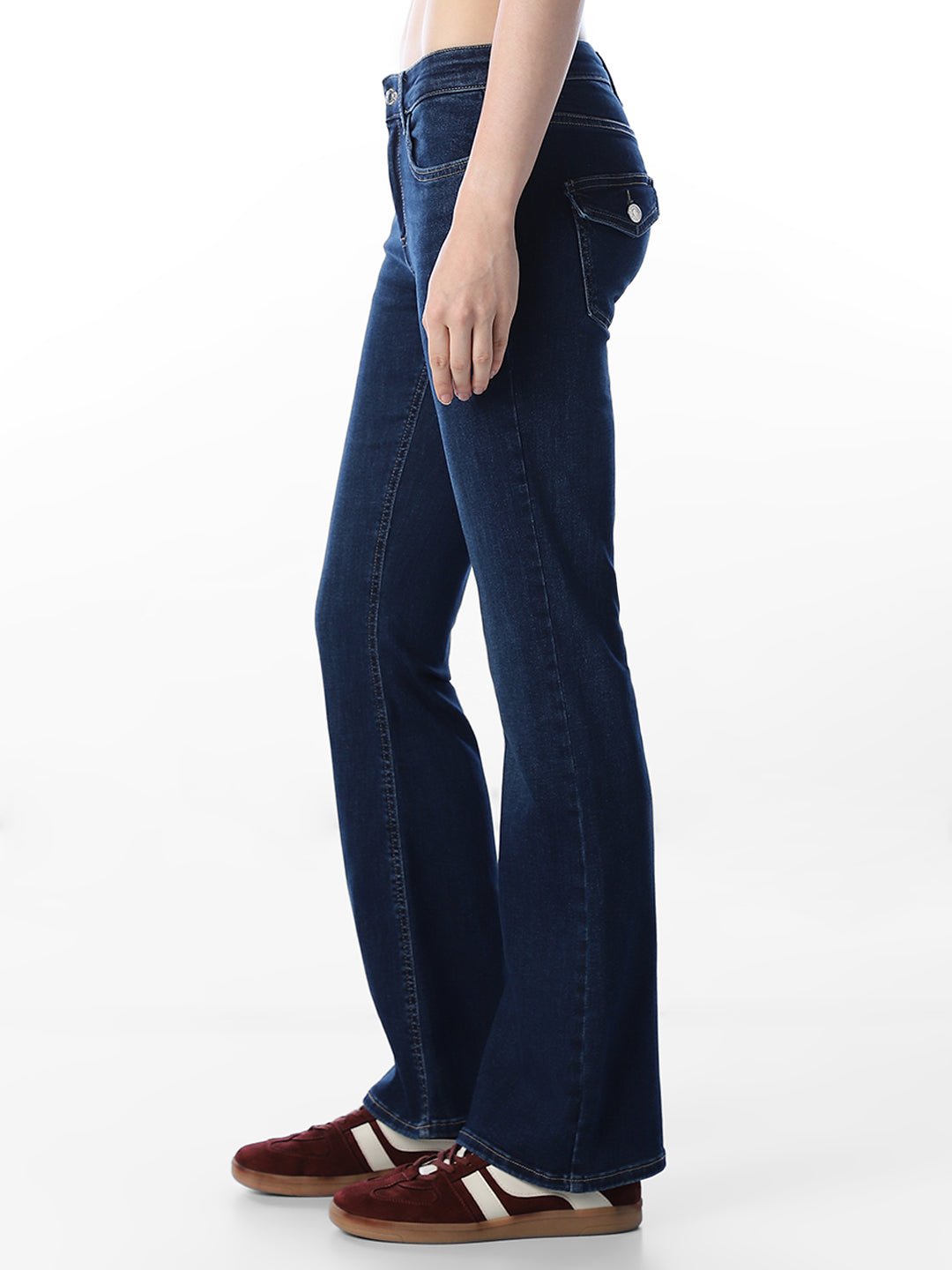 Dark Blue Mid Rise Flared Jeans
