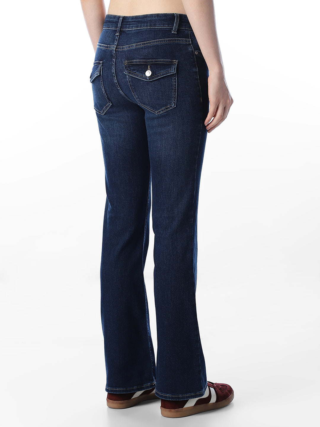 Dark Blue Mid Rise Flared Jeans