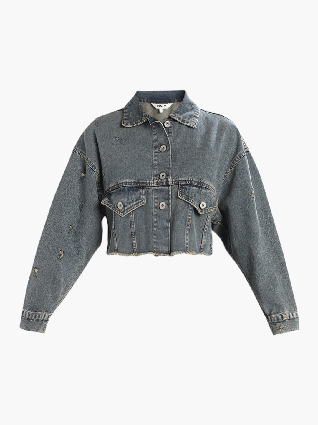 Cropped Distressed Denim Jacket
